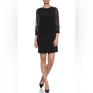 Kate Spade Black 100% Silk Shift Dress Sheer Sleeves